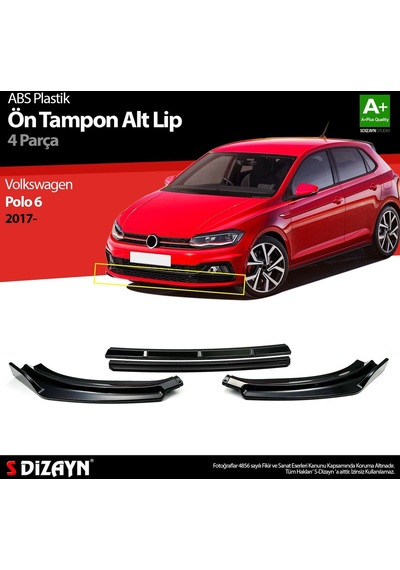 Volkswagen Polo Uyumlu 6 Abs Plastik Ön Tampon Alt Lip Siyah Ekli 4 Parça. 2017 Üzeri A+kalite Parça
