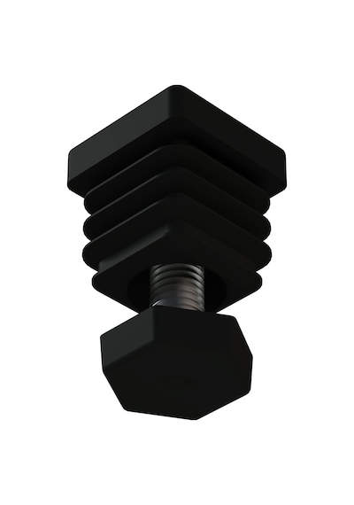 Cateksss 30x30 Mm Kademeli Plastik 6 Köşe Rotil Ayak M10 - Profil Ayağı Tezgah Ayarlı Ayak Siyah - 50 Li Paket
