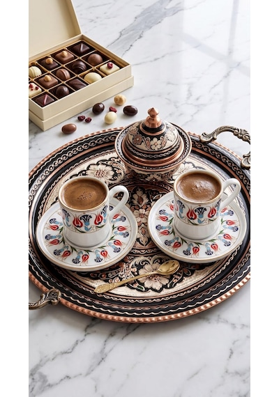 Lapis 6 Kişilik Porselen Fincan Takımı, Türk Kahvesi Fincan Seti, Gerçek Altın Detaylı, Kemik Tozu İçermeyen, 1 Diğer