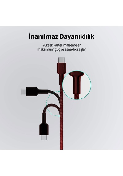 Aukey Cb-cd45-bk Pd Destekli Naylon Örgülü Type-c Şarj Kablosu 0.9 M - Siyah