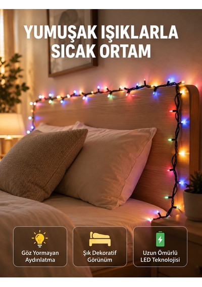 Enerji Tasarruflu Şeffaf Kablo 5 M 50 Led Dekor Işık Yeni Nesil - Lisinya Siyah