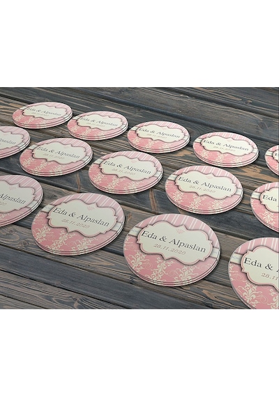 Pembe Motifli Davetiye Etiketi, Cemiyet Için Ürünlerinize Özel 4cm - 60 Adet Opak Sticker Renkli
