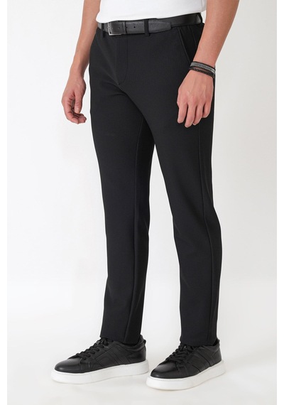 Comfort Fit Petek Dokuma Esnek Pamuklu Siyah Pantolon P 1230