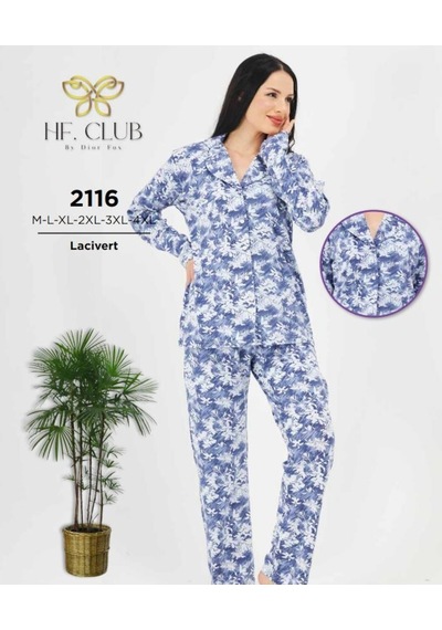 Hf Club 2116 Kadın Önden Düğmeli Uzun Kollu Pijama Takımı