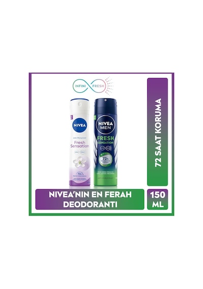 Nivea Fresh Sensation Kadın Ve Erkek Sprey Deodorant 150 Ml,72 Saat perspirant Koruma,uzun Süren Ferahlık X2