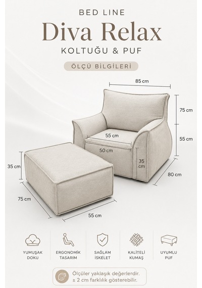 Diva Relax İskandinav Puff Takımı- Modern /dekoratif /yıkanabilir Turuncu Turuncu