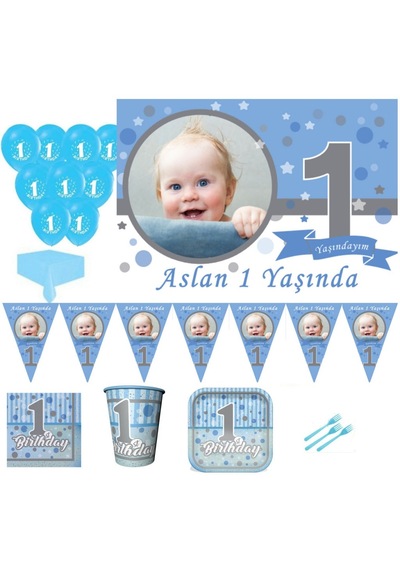 1 Yaş Pırıltılı Temalı 8 Kişilik First Birthday Kız Parti Seti, 1 +3