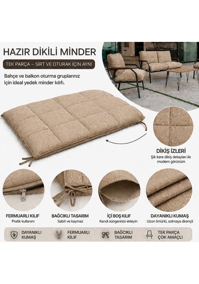 Bahçe & Balkon Koltuk Minderi 55x95 Sırt Ve Oturak Uyumlu Tek Parça Minder Kahverengi