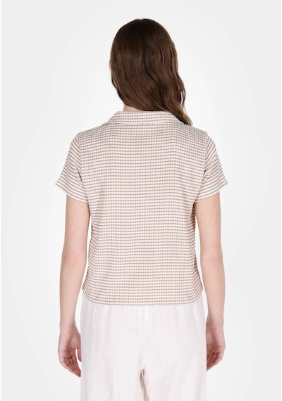 Colin's Colins Slim Fit Polo Yaka Kareli Kadın Bej Kısa Kol Tişört Cl1074376 Q1.v1 Lbr Lıght Brown Kahverengi