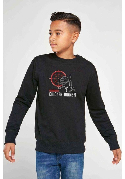 Tshirthane Wınner Chicken Baskılı Unisex Çocuk Siyah Sweatshirt Siyah