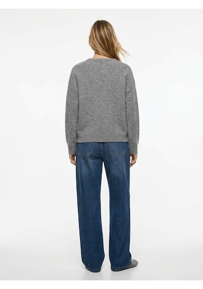 LTB Relaxed Fit V Yaka Triko Gri Kazak
