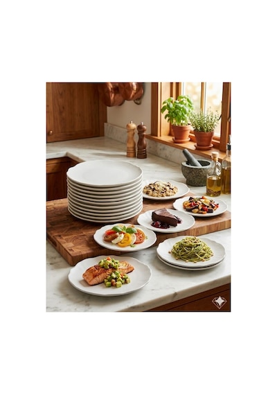 6'lı Mat Beyaz 18 Cm Dalgalı Kenar Servis Tabağı Seti - Modern Yuvarlak Kahvaltı, Pasta Ve Tatlı Tabakları Beyaz