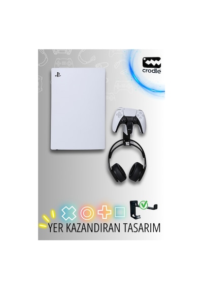 Duvar Standı PS5 ve Dualsense Şarj İstasyonu İçin Joystick Konsol Tutacağı 2'li Paket