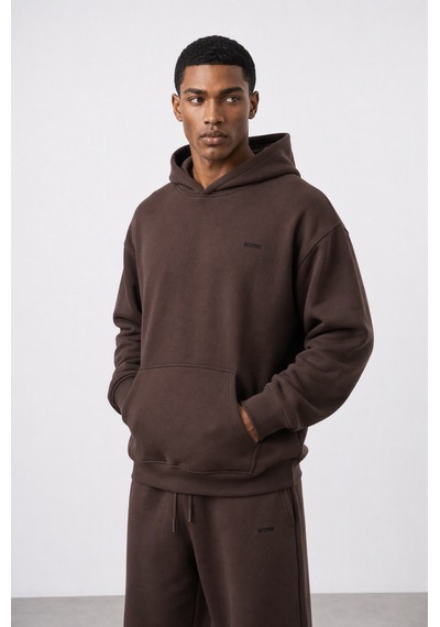 Erkek Respire Basic Oversize Hoodie Kahve