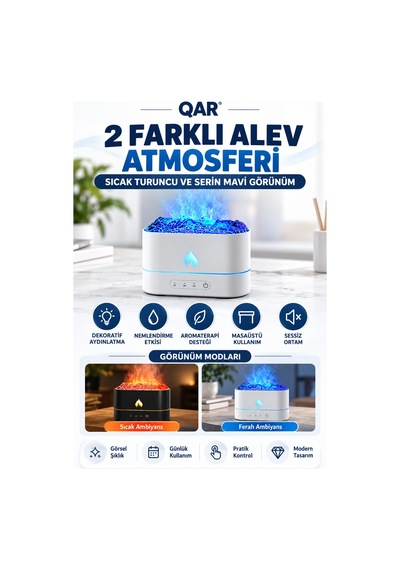 200 Ml Alev Efektli Hava Nemlendirici 7 Renk Rgb Led Işıklı Ultrasonik Aroma Difüzörü