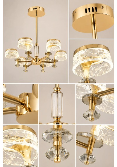 6'lı Modern Premium Gold 3 Renkli Ledli Sarkıt Avizesi Salon Mutfak Oturma Odası Şık Modelleri 28w