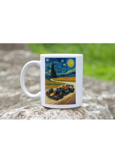 Van Gogh Yıldızlı Gece Tasarım Red Bull F1 Araba Kupa Bardak Sanat Ve Yarış Tutkusu Hediye Beyaz