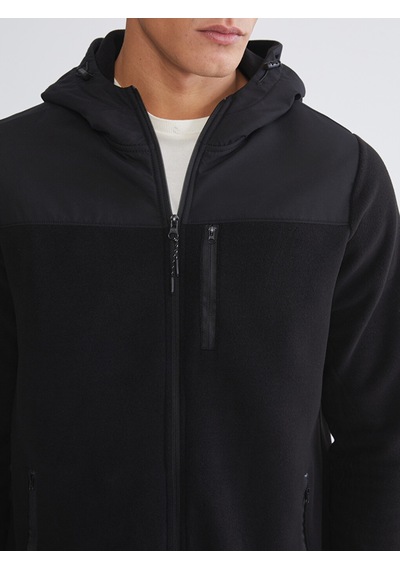 Lcwaıkıkı Classic Siyah Kapüşonlu Polar Erkek Fermuarlı Sweatshirt
