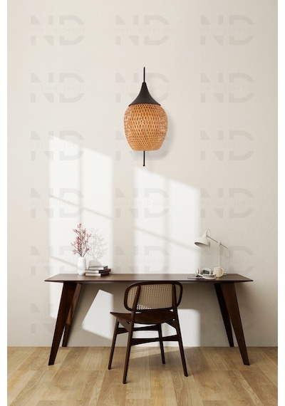 Boja Bambu Siyah Detay Aplik 25x25x60 Cm İskandinav, Modern, Bohem, Rattan, Aydınlatma Bej