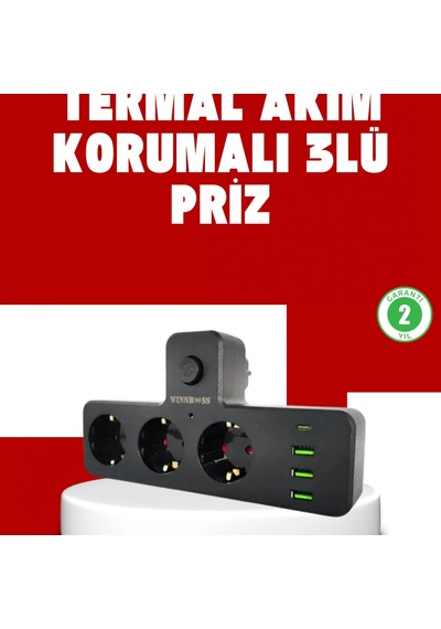 3 Priz 3 Usb Ve 1 Type-c Portlu Çoklu Priz 7 Cihaz Destekli Güç Ünitesi Diğer