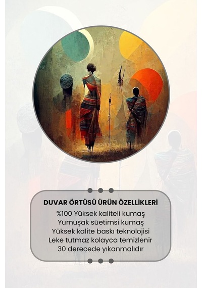 Renkli Silüetler Desenli Duvar Halısı Duvar Örtüsü Tapestry Süet Dokulu Kumaş