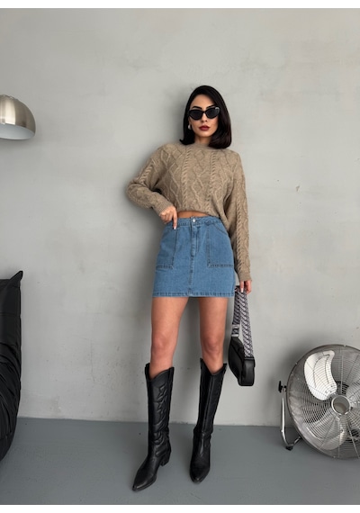 Loısy Kadın Mavi Denim Mini Etek Mavi