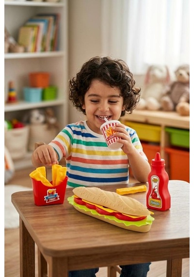 Küçük Şeflerin Eğlenceli Fast Food Seti Sandviç Zamanı: 4 Parça Renkli Ve Eğitici Oyuncak Seti