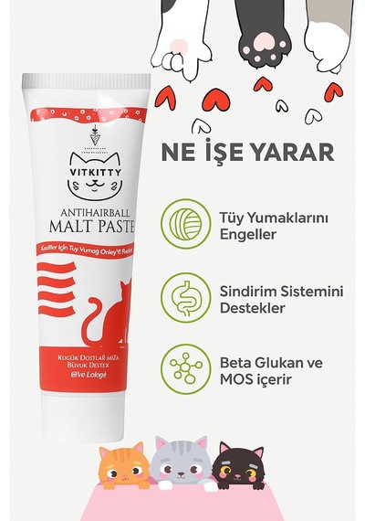 Kedi Tüy Yumağı Önleyici Malt Macunu, Sindirim Tamamlayıcı, 100g, Iso Sertifikalı, Şekersiz Formül, Prebiyotik
