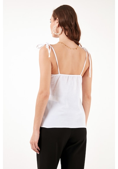 Lela Pamuklu Regular Fit Ip Askılı Bayan Bluz 611Bz0299 Ekru