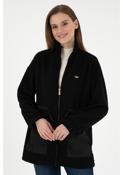 U.S. Polo Assn. Kadın Siyah Fermuarlı Dik Yaka Sweatshirt 50297364-VR046