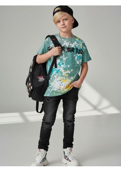 Zekids Erkek Çocuk Pamuklu Geniş Kesim Baskılı T-shirt-16864 YESIL