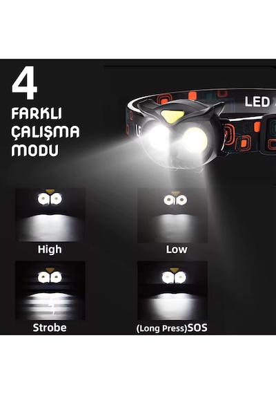 Pilli Kafa Lambası Pt-5100 Baykuş Tepe Lambası Deprem Avcılık Bisiklet Acil Durum Karışık