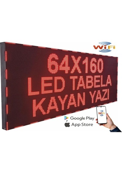 Led Tabela 64x160cm Çift Taraflı Kırmızı Kayan Yazı-wifi