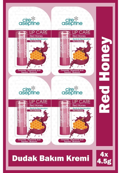 Cire Aseptine Red Honey Renkli Nemlendirici Dudak Bakım Kremi 4,5 Gr 4 Adet
