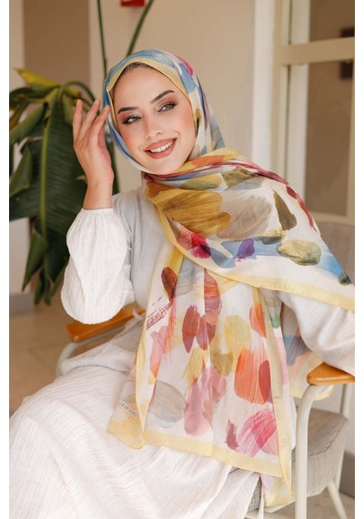 Mimiyum Nayf İpek Şal Pastel Desen - Sarı