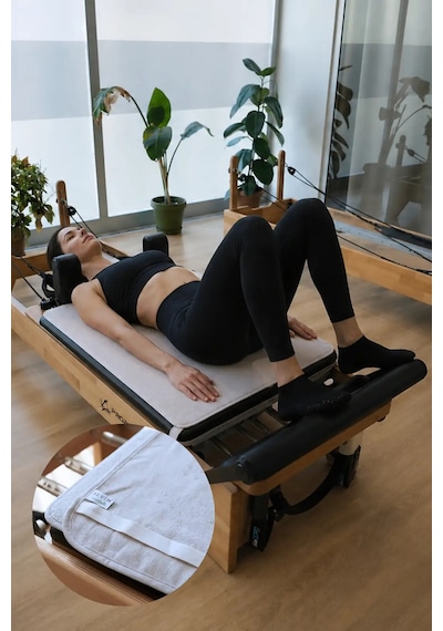 Kaymaz Silikon Tabanlı, Reformer Pilates Havlusu, Ter Emici Bambu Pilates Mat Havlu-krem Krem