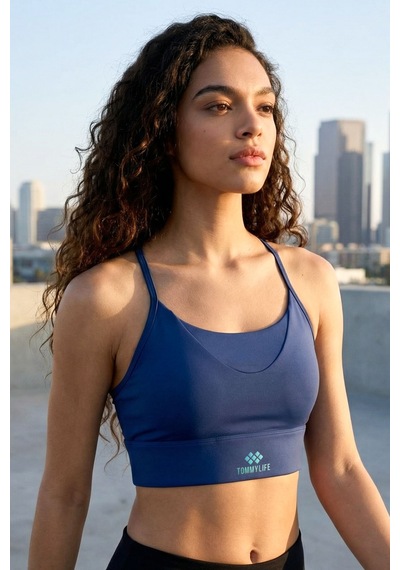 Tommy Life İndigo Standart Fit Baskılı Sırt Detaylı Kadın Spor Büstiyer - 97300