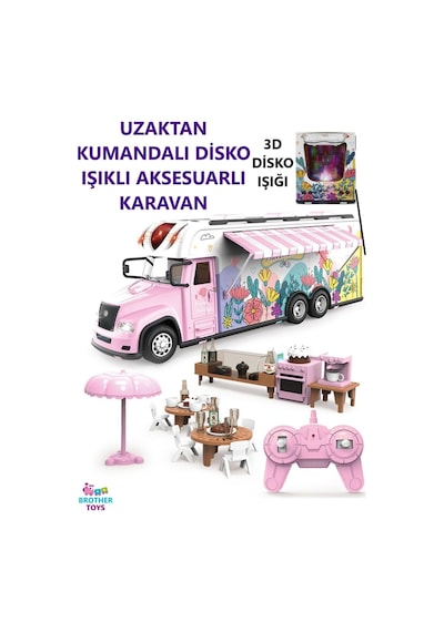 Uzaktan Kumandalı 3d Disko Işıklı 40 Parça Aksesuarlı Pembe Karavan Full Fonksiyon Oyuncak 38 Cm. Pembe