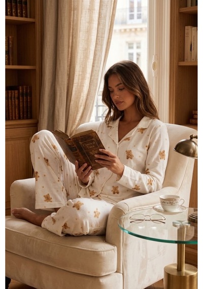 Fit Women Kadın Gömlek Yakalı Rahat Ev Giyimi Beyaz Pijama Takımı