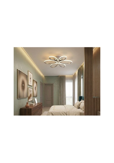 3 Renkli Yonca 6 Lı Krom Kumandalı Plafonyer Salon Mutfak Çocuk Odası Yemek Masası Ve Antre İçin Modern Led Gümüş