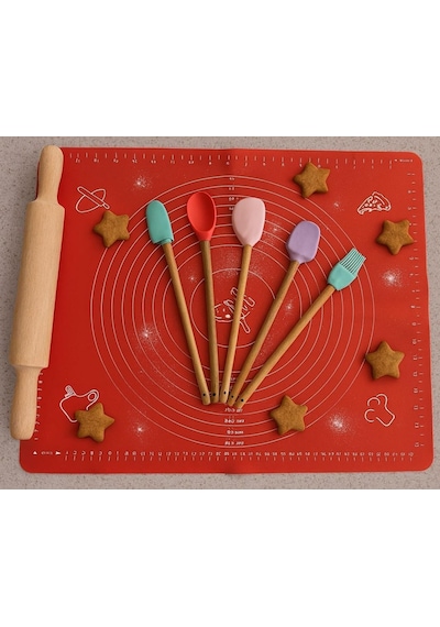 Tr Boy Silikon Hamur Matı İle Birlikte Ahşap Saplı 5 Li Spatula Seti Kolay Kullanım Diğer