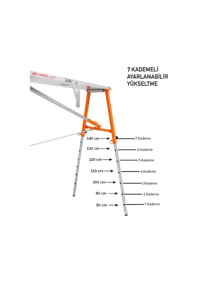 Alüminyum Gövdeli Çelik Ayaklı Teleskopik Katlanır İnşaat İskelesi - 400 Kg Taşıma Kapasitesi 140x36x200cm