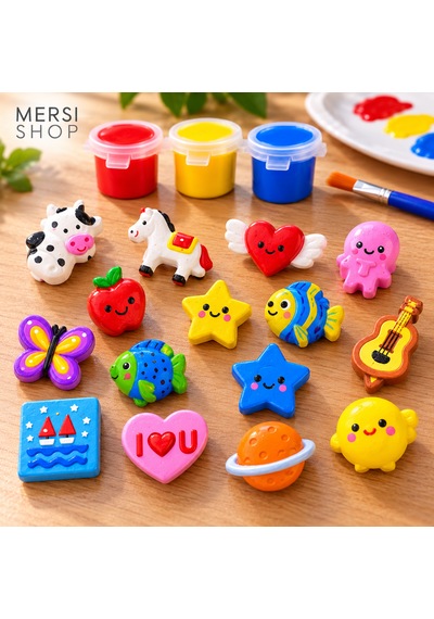 Kendin Boya Minik Figür Boyama Seti 2 Cm Taş Tozu Figürler 3 Renk Boya Ve Fırça