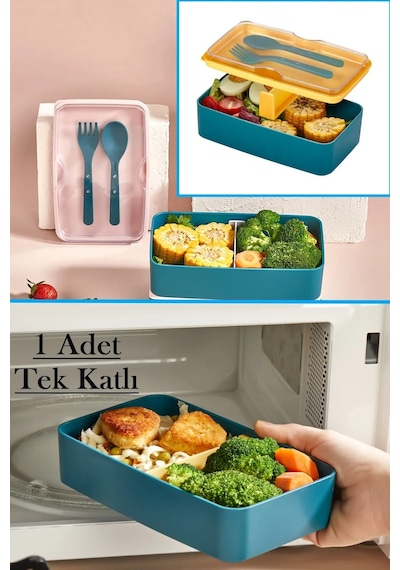 Bayev 103 Tek Katlı Çatal Kaşıklı Saklama Kabı - Beslenme Yemek Kutusu Lunch Box