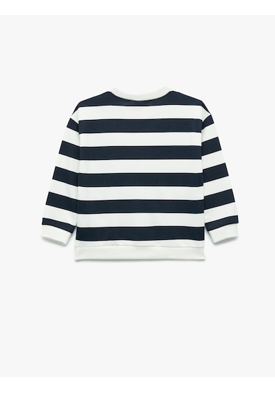 Koton Uzun Kollu Bisiklet Yaka Şardonlu Pamuklu Çizgili Sweatshirt Lacivert Çizgili 7wmb10019tk