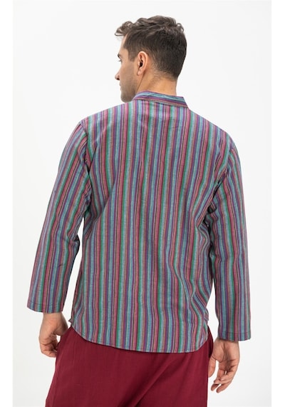Uzun Kol Şile Bezi Hakim Yaka Erkek Tshirt Mor Çizgili 3072