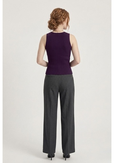 Neden Tekstil Kadın Fitilli Triko Atlet Slim Fit Yazlık Kolsuz Bluz - Mor