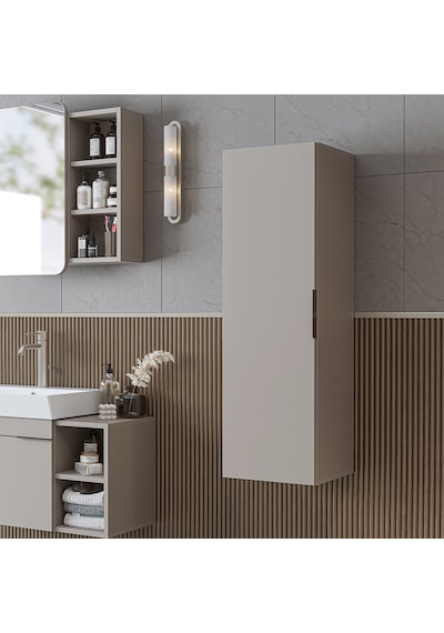 Likya Banyo Dolabı Mat Mdflam 114 Cm Banyo Boy Dolabı Kumtaşı