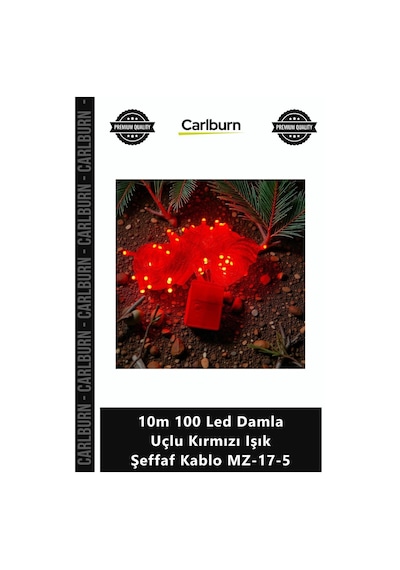 Özel Üretim Dekorasyon Yılbaşı Aydınlatma 10m 100 Led Damla Uçlu Kırmızı Işık Şeffaf Kablo Mz175