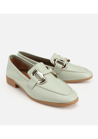 Hotiç Kadın Deri Açık Yeşil Toka Detaylı Klasik Loafer